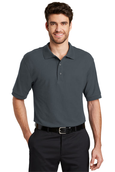 Port Authority K500 Mens Silk Touch Wrinkle Resistant Short Sleeve Polo Shirt Steel Grey Front