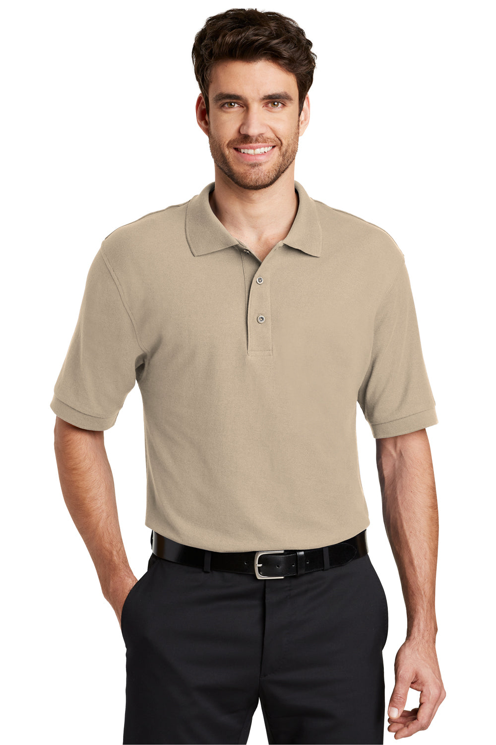 Port Authority K500 Mens Silk Touch Wrinkle Resistant Short Sleeve Polo Shirt Stone Brown Front