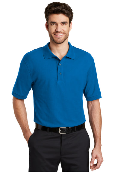 Port Authority K500 Mens Silk Touch Wrinkle Resistant Short Sleeve Polo Shirt Strong Blue Front
