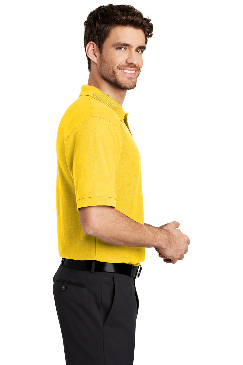 Port Authority K500 Mens Silk Touch Wrinkle Resistant Short Sleeve Polo Shirt Sunflower Yellow Side
