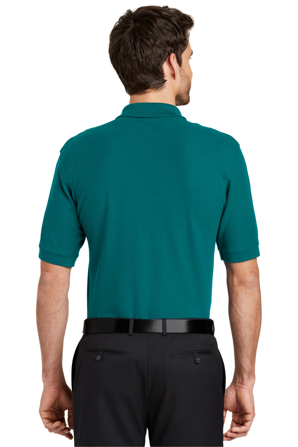 Port Authority K500 Mens Silk Touch Wrinkle Resistant Short Sleeve Polo Shirt Teal Green Back