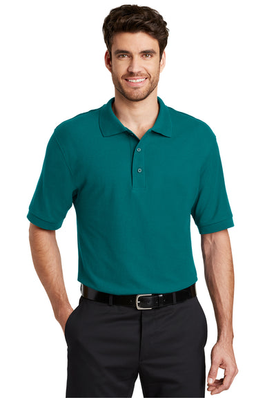 Port Authority K500 Mens Silk Touch Wrinkle Resistant Short Sleeve Polo Shirt Teal Green Front