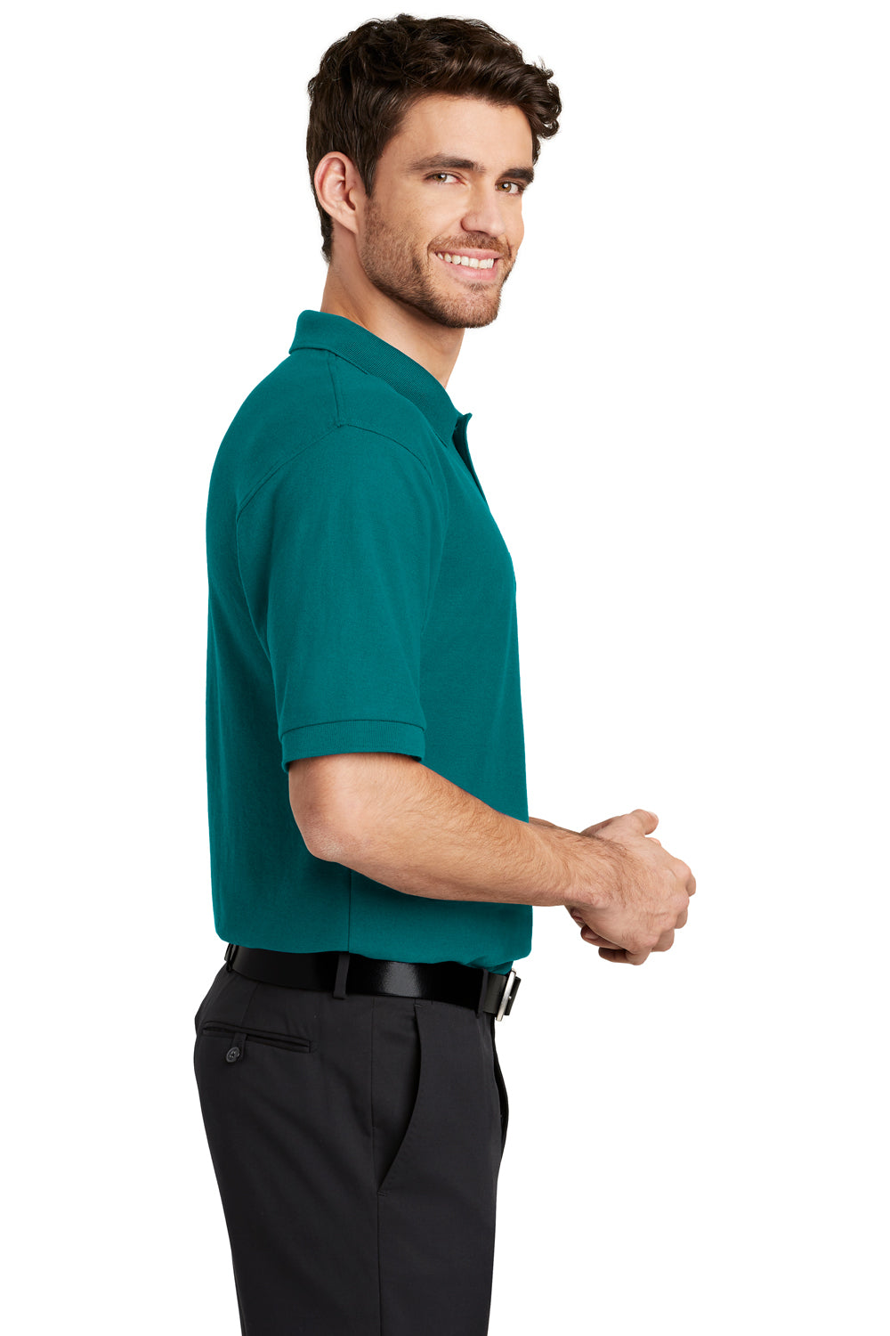 Port Authority K500 Mens Silk Touch Wrinkle Resistant Short Sleeve Polo Shirt Teal Green Side