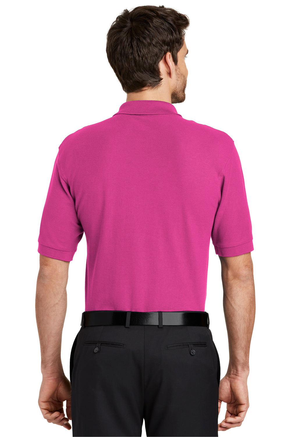 Port Authority K500 Mens Silk Touch Wrinkle Resistant Short Sleeve Polo Shirt Tropical Pink Back