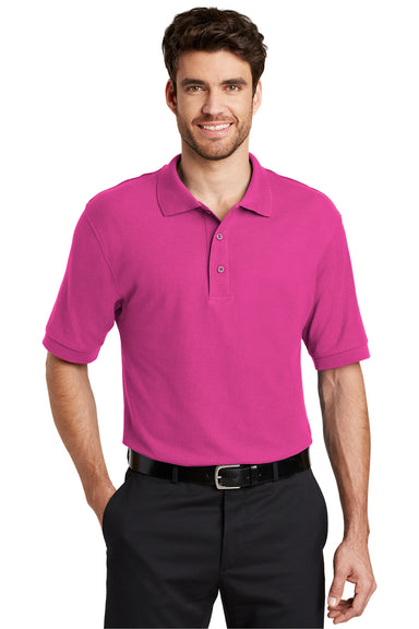 Port Authority K500 Mens Silk Touch Wrinkle Resistant Short Sleeve Polo Shirt Tropical Pink Front