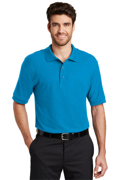 Port Authority K500 Mens Silk Touch Wrinkle Resistant Short Sleeve Polo Shirt Turquoise Blue Front