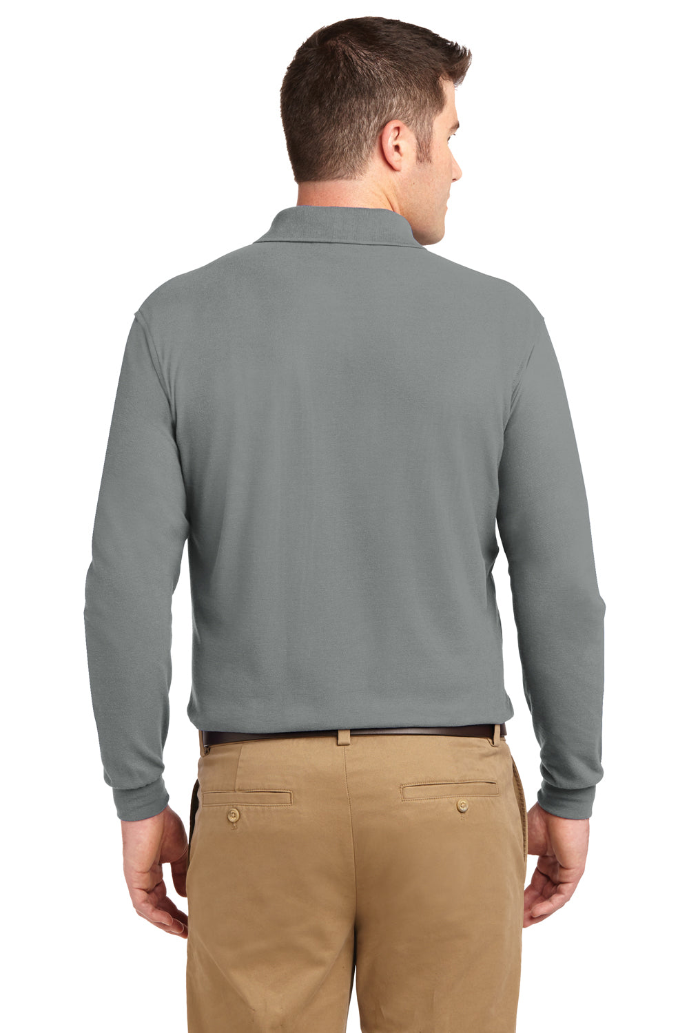 Port Authority K500LS Mens Silk Touch Wrinkle Resistant Long Sleeve Polo Shirt Cool Grey Back
