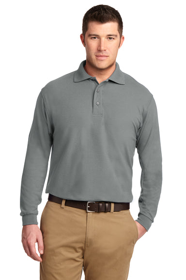 Port Authority K500LS Mens Silk Touch Wrinkle Resistant Long Sleeve Polo Shirt Cool Grey Front