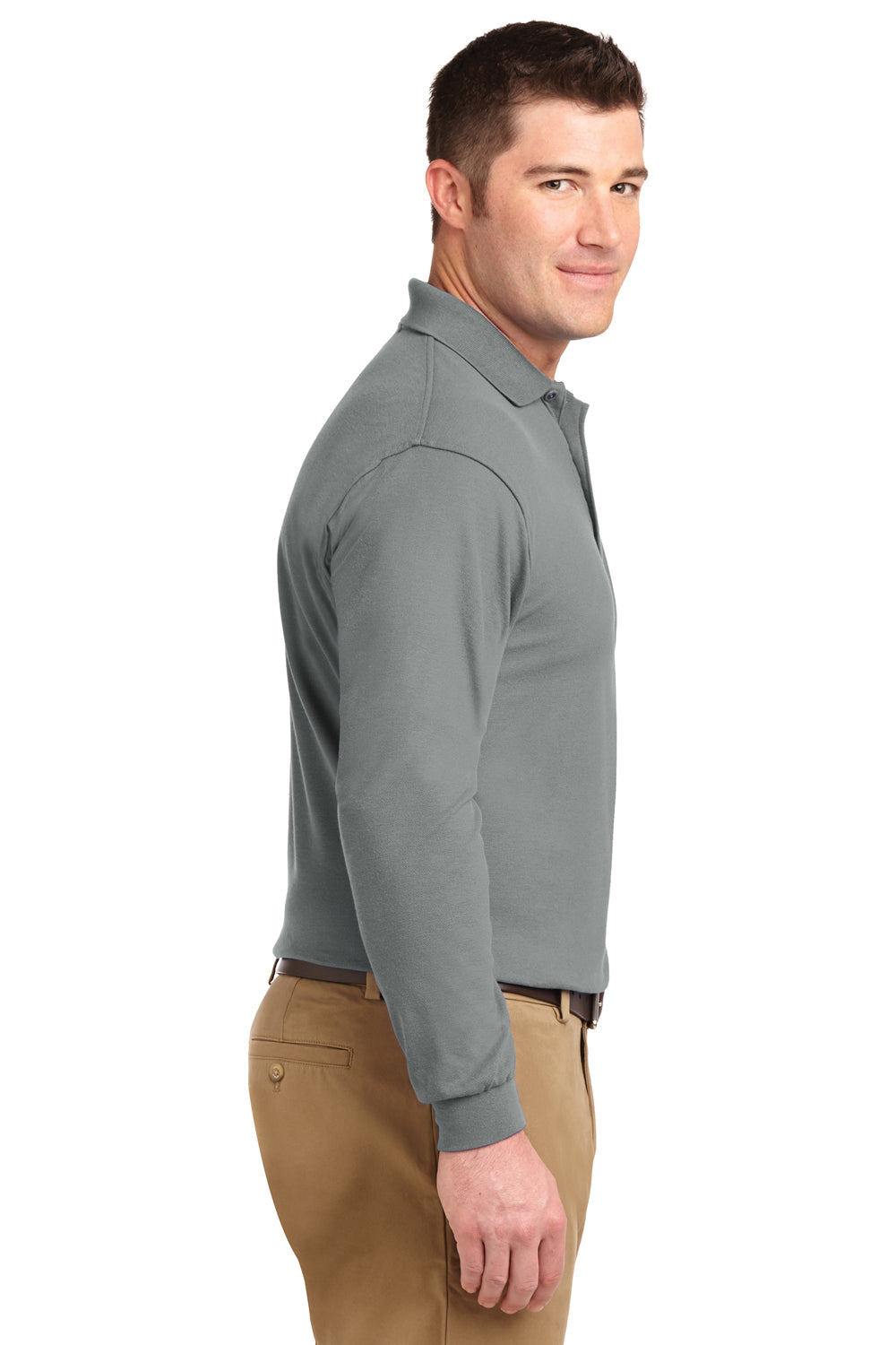 Port Authority K500LS Mens Silk Touch Wrinkle Resistant Long Sleeve Polo Shirt Cool Grey Side