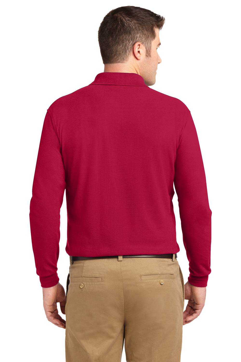 Port Authority K500LS Mens Silk Touch Wrinkle Resistant Long Sleeve Polo Shirt Red Back