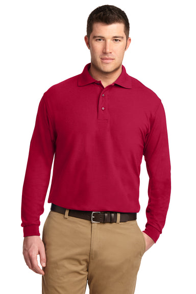 Port Authority K500LS Mens Silk Touch Wrinkle Resistant Long Sleeve Polo Shirt Red Front