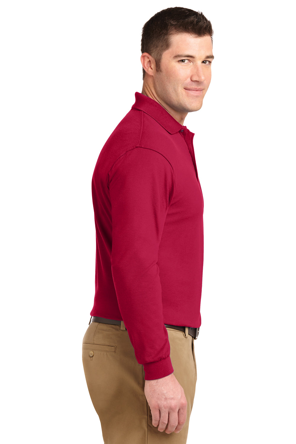 Port Authority K500LS Mens Silk Touch Wrinkle Resistant Long Sleeve Polo Shirt Red Side