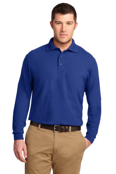 Port Authority K500LS Mens Silk Touch Wrinkle Resistant Long Sleeve Polo Shirt Royal Blue Front