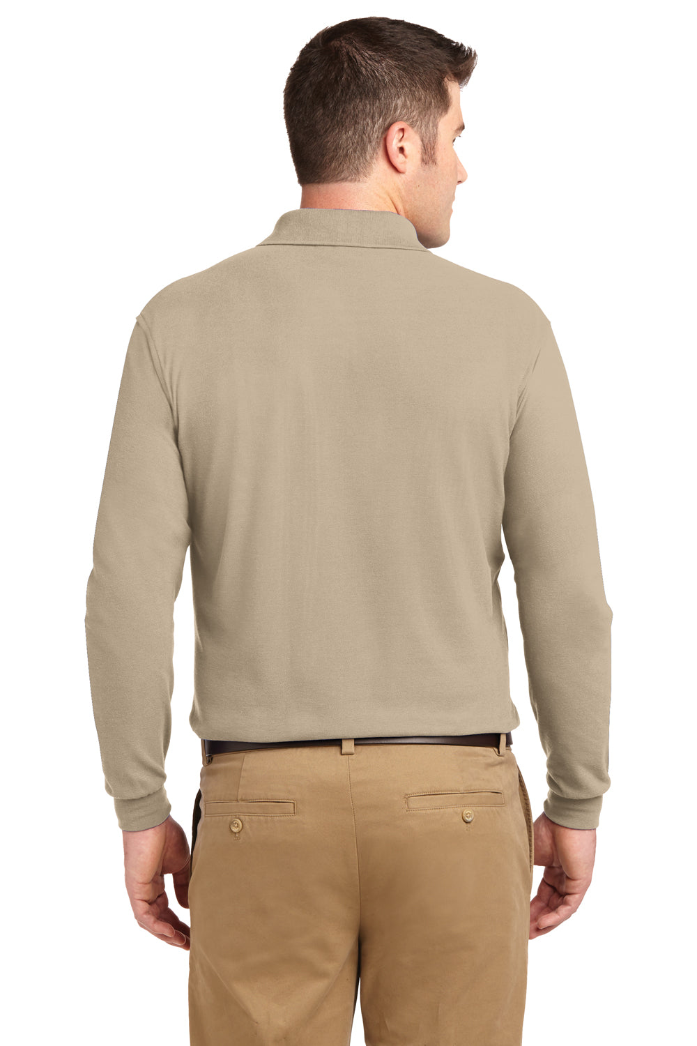 Port Authority K500LS Mens Silk Touch Wrinkle Resistant Long Sleeve Polo Shirt Stone Brown Back