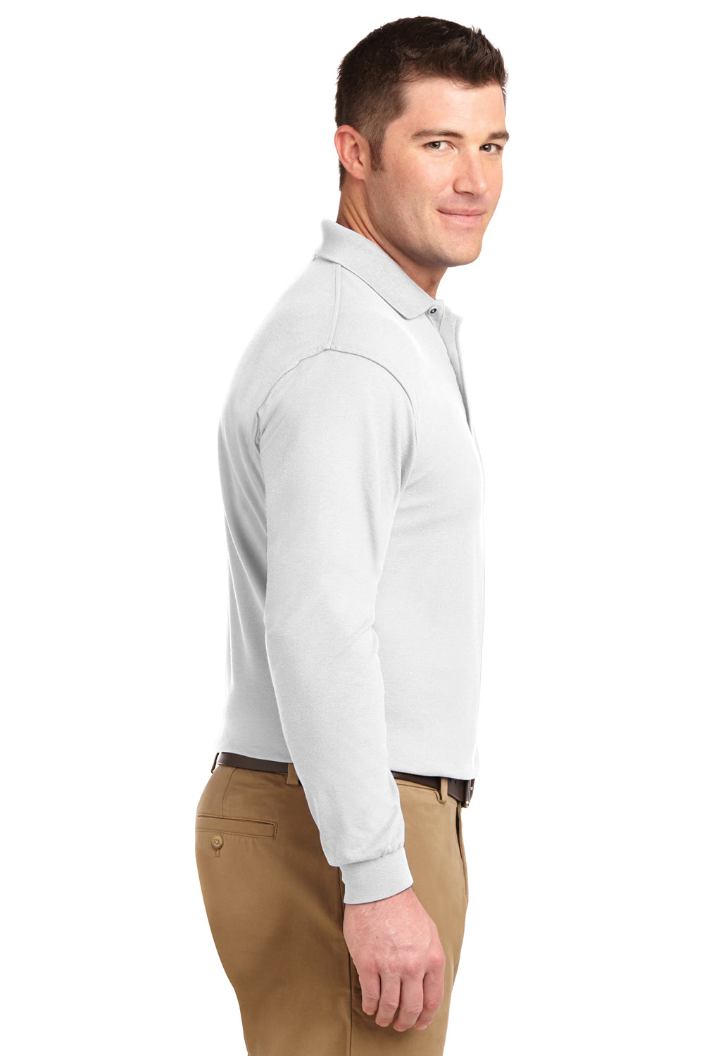 Port Authority K500LS Mens Silk Touch Wrinkle Resistant Long Sleeve Polo Shirt White Side