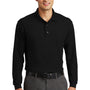 Port Authority Mens Silk Touch Wrinkle Resistant Long Sleeve Polo Shirt w/ Pocket - Black