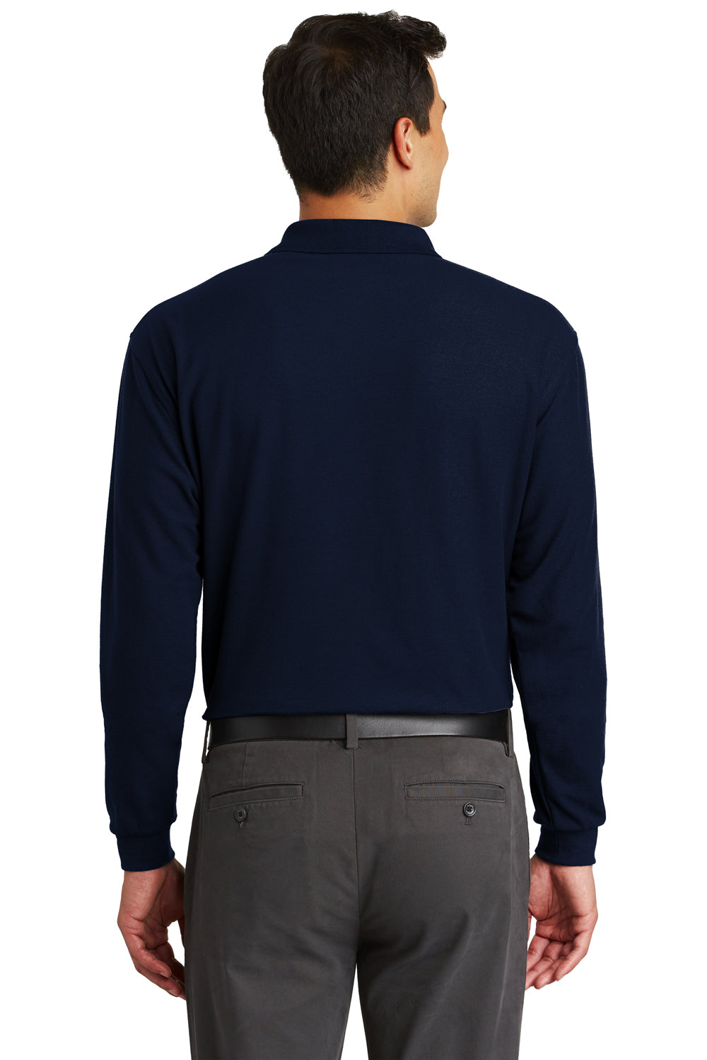 Port Authority K500LSP Mens Silk Touch Wrinkle Resistant Long Sleeve Polo Shirt w/ Pocket Navy Blue Back