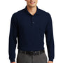 Port Authority Mens Silk Touch Wrinkle Resistant Long Sleeve Polo Shirt w/ Pocket - Navy Blue