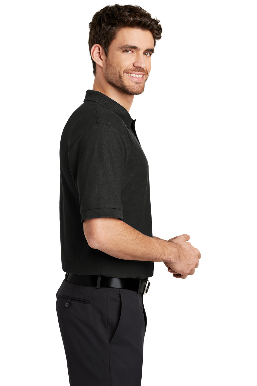 Port Authority K500P Mens Silk Touch Wrinkle Resistant Short Sleeve Polo Shirt w/ Pocket Black Side