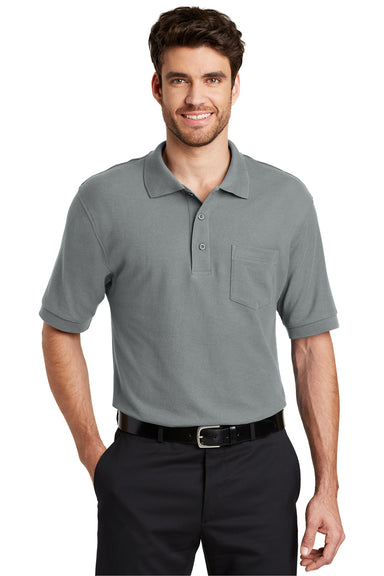 Port Authority K500P Mens Silk Touch Wrinkle Resistant Short Sleeve Polo Shirt w/ Pocket Cool Grey Front