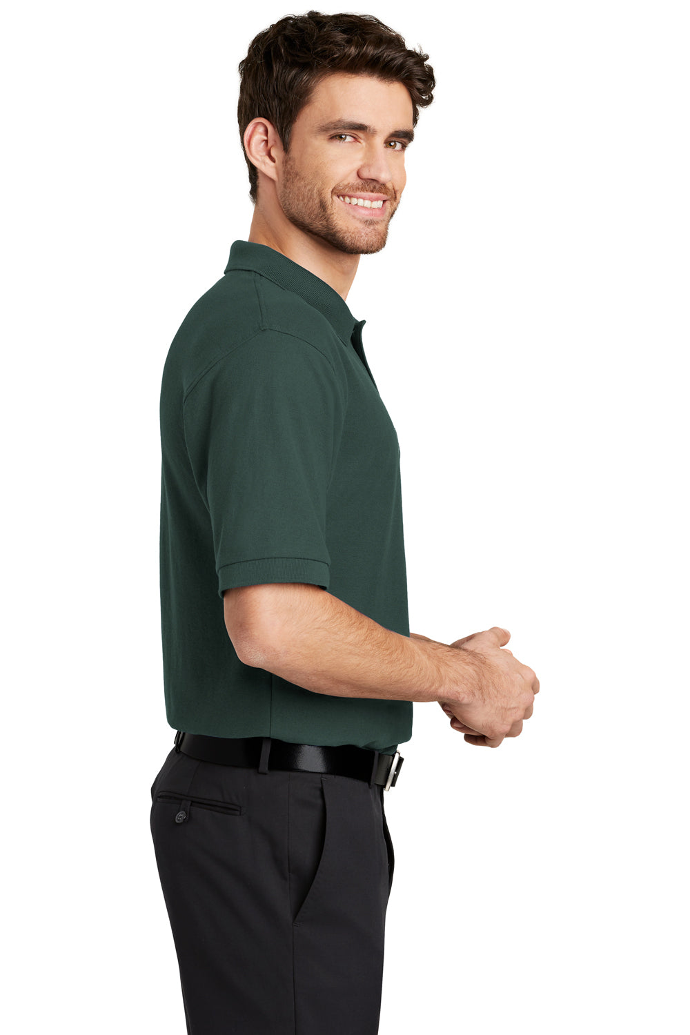 Port Authority K500P Mens Silk Touch Wrinkle Resistant Short Sleeve Polo Shirt w/ Pocket Dark Green Side