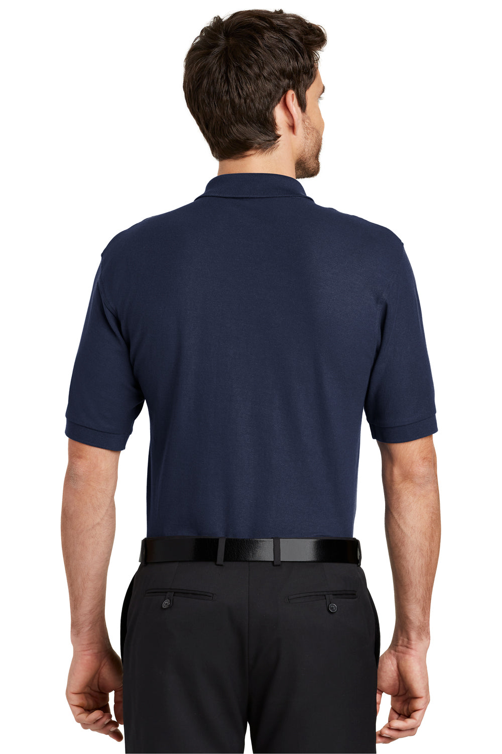 Port Authority K500P Mens Silk Touch Wrinkle Resistant Short Sleeve Polo Shirt w/ Pocket Navy Blue Back
