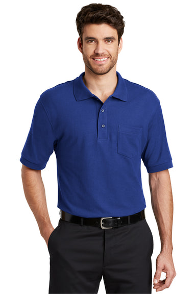 Port Authority K500P Mens Silk Touch Wrinkle Resistant Short Sleeve Polo Shirt w/ Pocket Royal Blue Front
