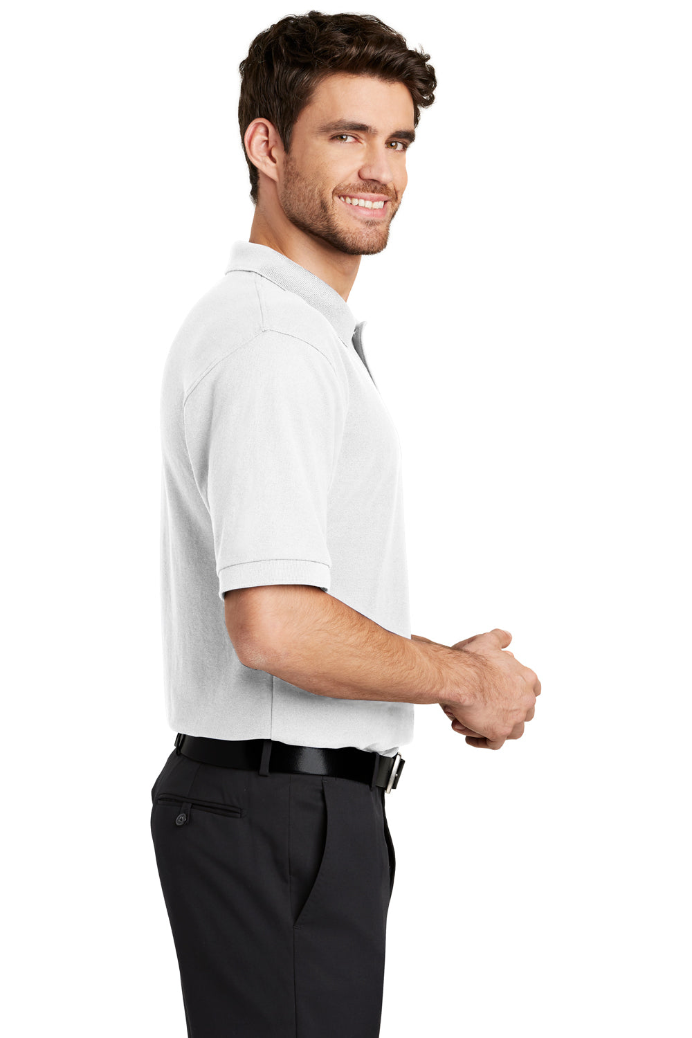 Port Authority K500P Mens Silk Touch Wrinkle Resistant Short Sleeve Polo Shirt w/ Pocket White Side