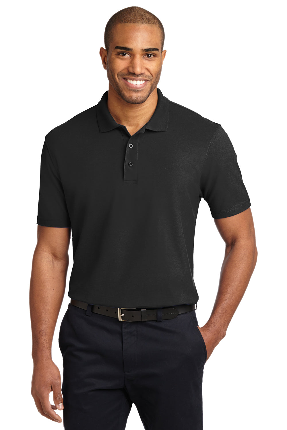 Port Authority K510 Mens Moisture Wicking Short Sleeve Polo Shirt Black Front