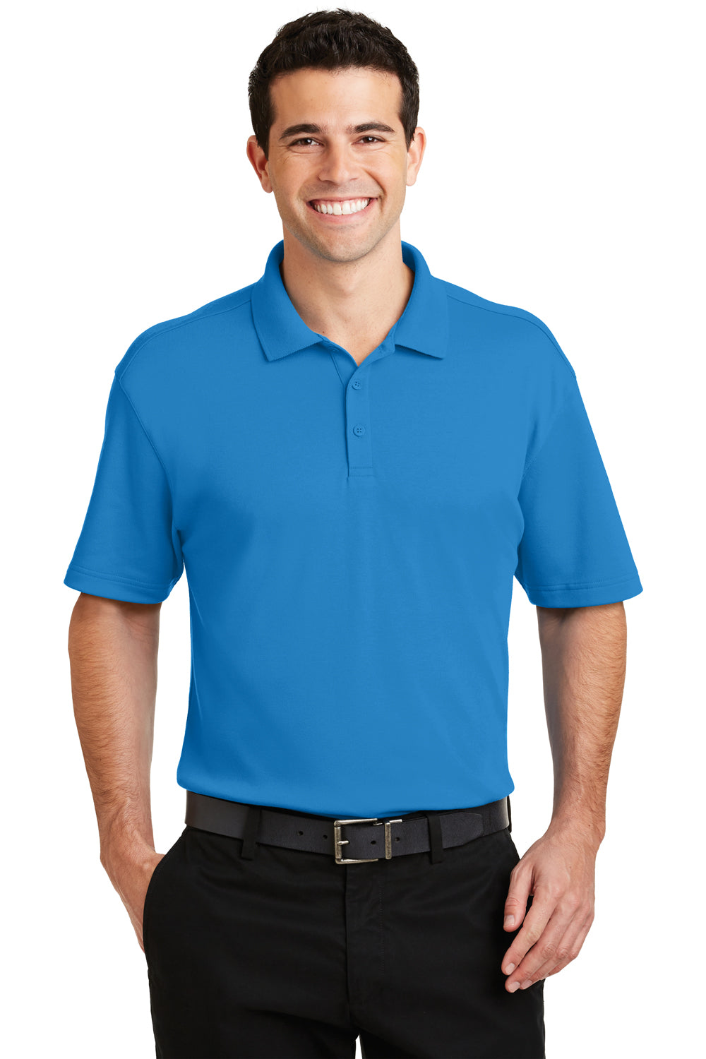 Port Authority K5200 Mens Silk Touch Performance Moisture Wicking Short Sleeve Polo Shirt Brilliant Blue Front