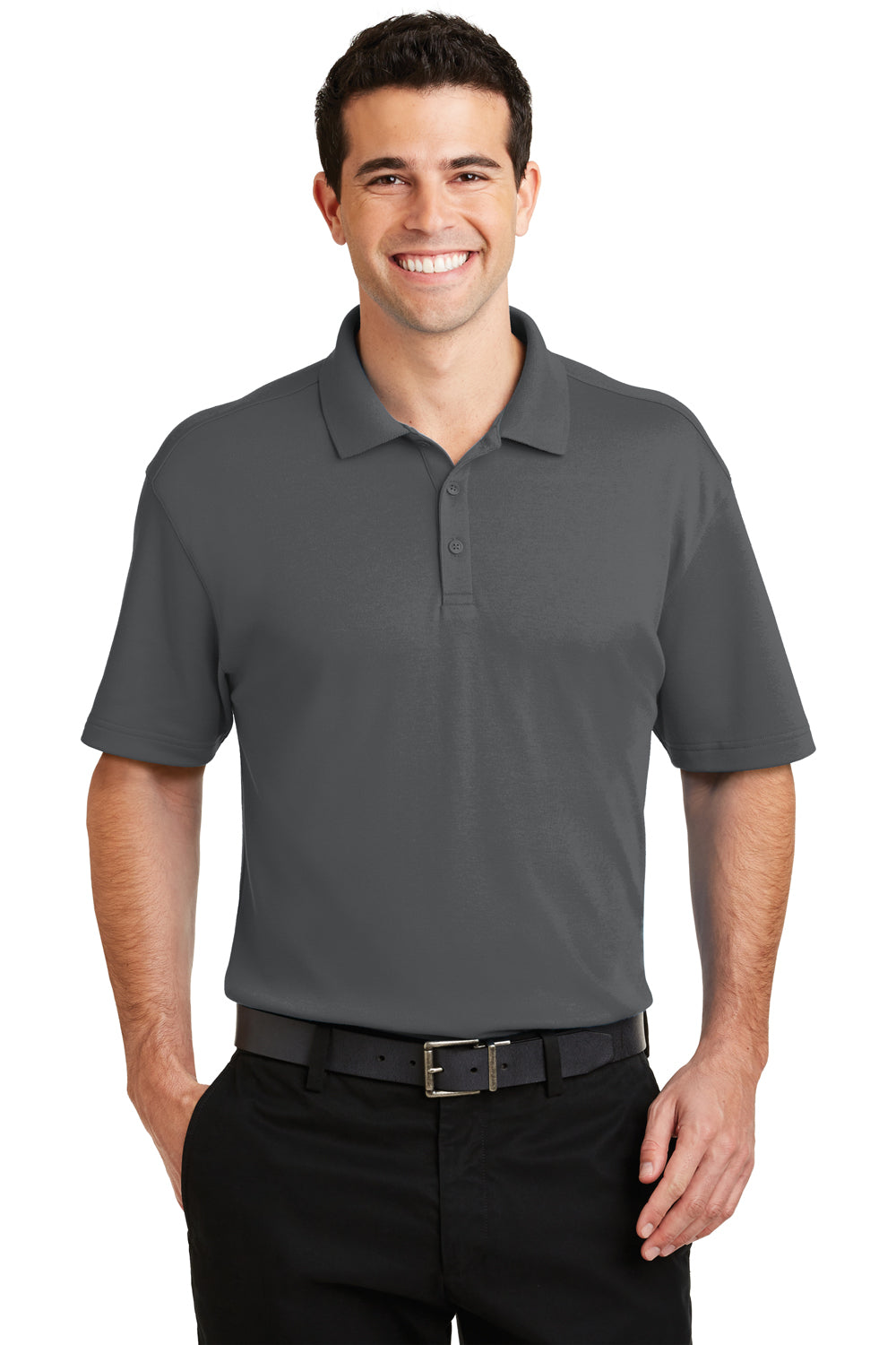 Port Authority K5200 Mens Silk Touch Performance Moisture Wicking Short Sleeve Polo Shirt Sterling Grey Front