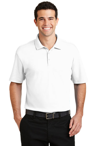 Port Authority K5200 Mens Silk Touch Performance Moisture Wicking Short Sleeve Polo Shirt White Front