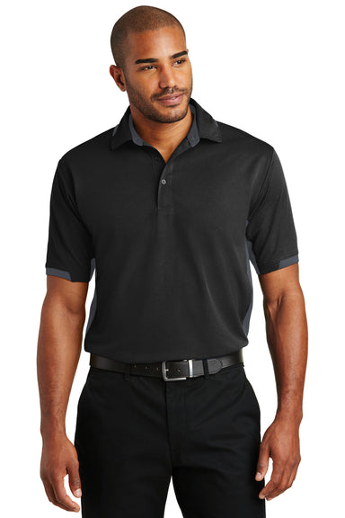 Port Authority K524 Mens Dry Zone Moisture Wicking Short Sleeve Polo Shirt Black/Grey Front