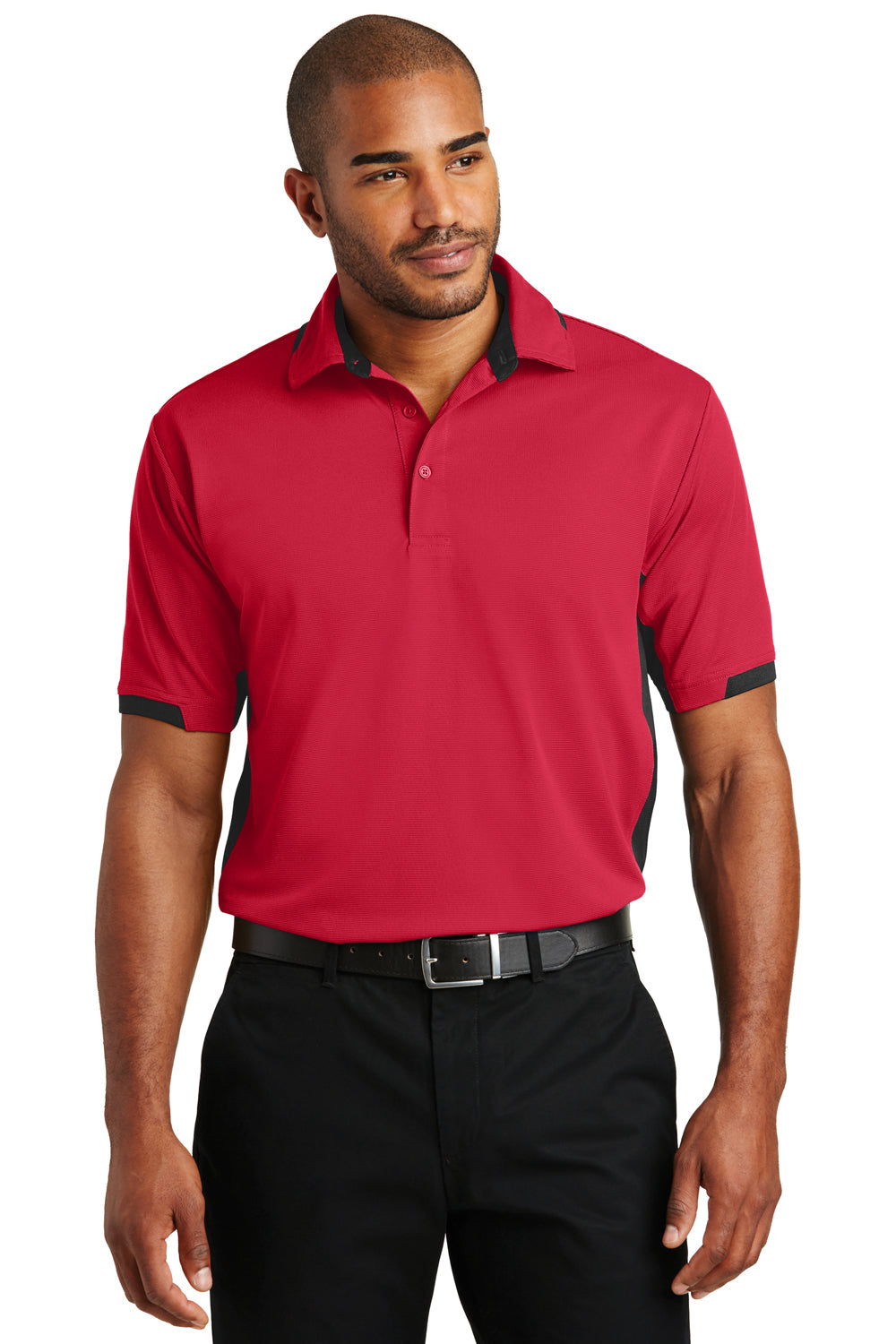 Port Authority K524 Mens Dry Zone Moisture Wicking Short Sleeve Polo Shirt Red/Black Front