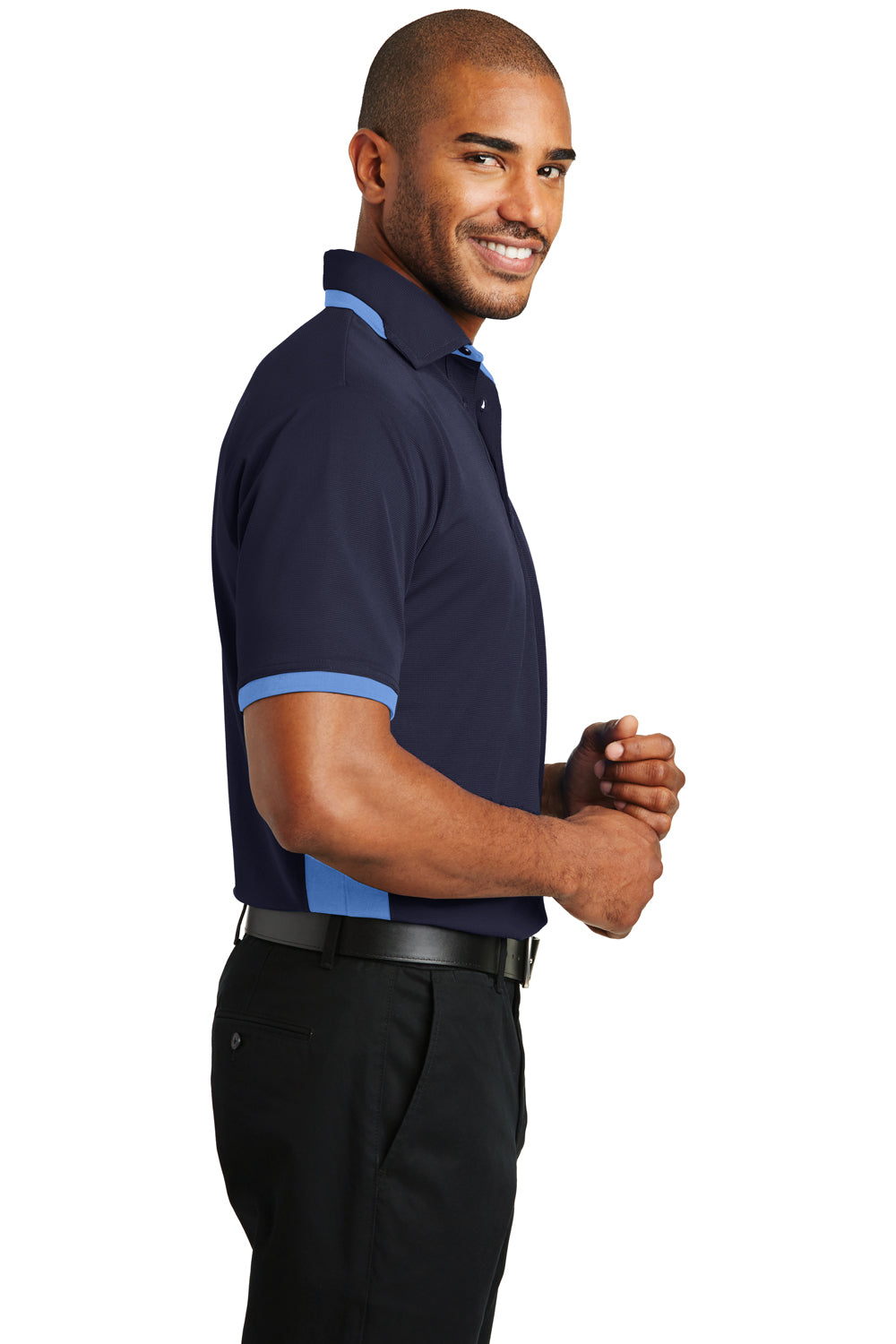 Port Authority K524 Mens Dry Zone Moisture Wicking Short Sleeve Polo Shirt Navy Blue/Lake Blue Side