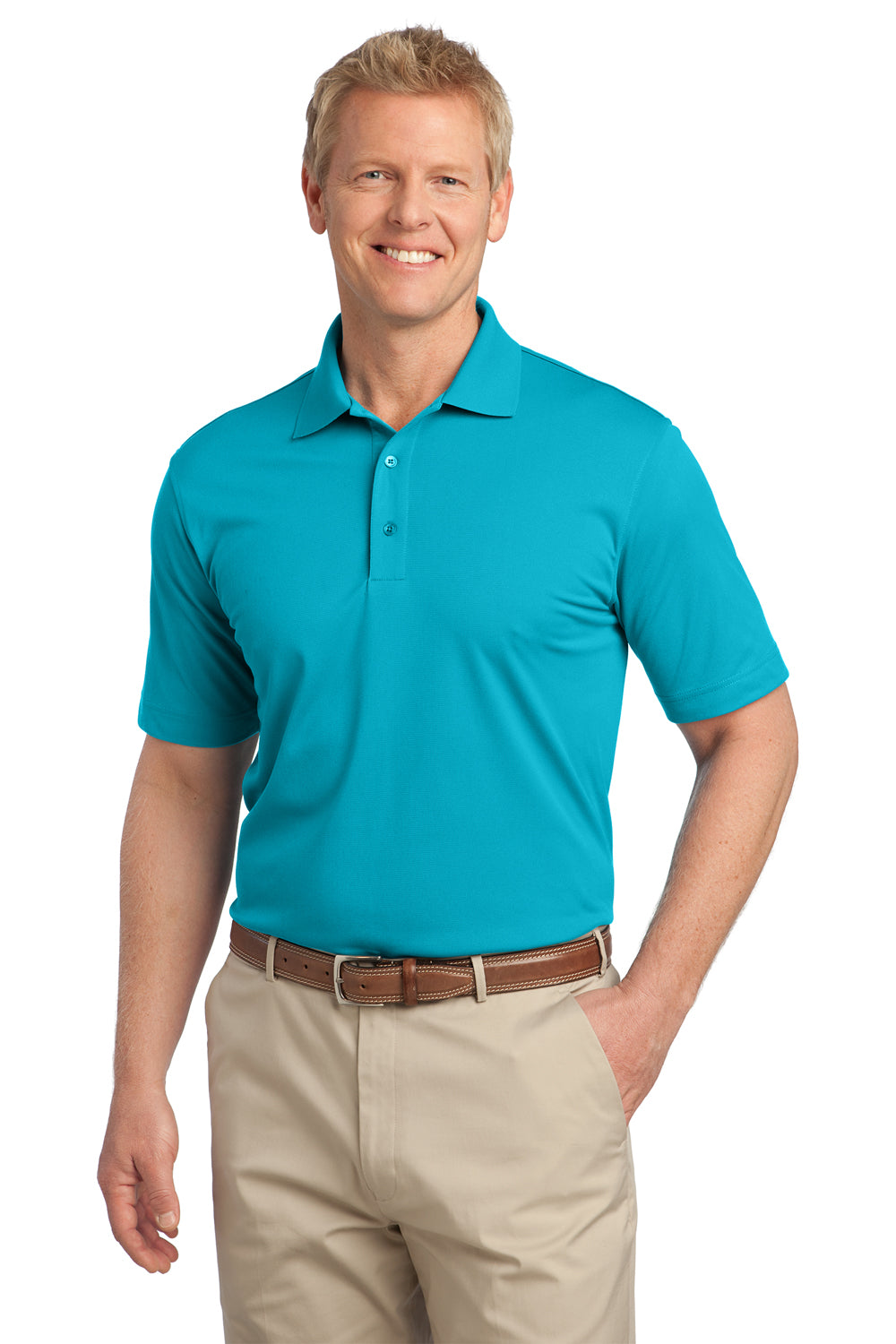 Port Authority K527 Mens Tech Moisture Wicking Short Sleeve Polo Shirt Teal Blue Front