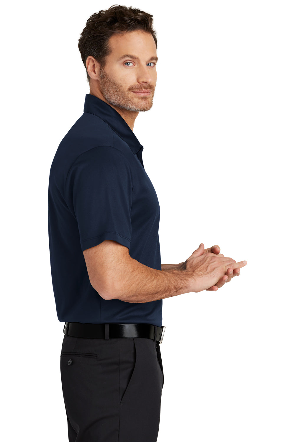 Port Authority K540 Mens Silk Touch Performance Moisture Wicking Short Sleeve Polo Shirt Navy Blue Side