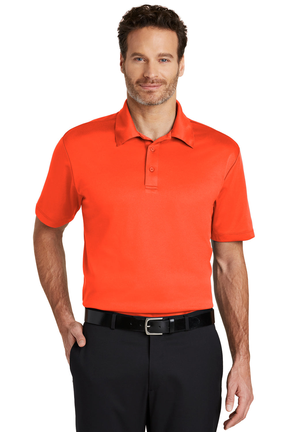 Port Authority K540 Mens Silk Touch Performance Moisture Wicking Short Sleeve Polo Shirt Neon Orange Front