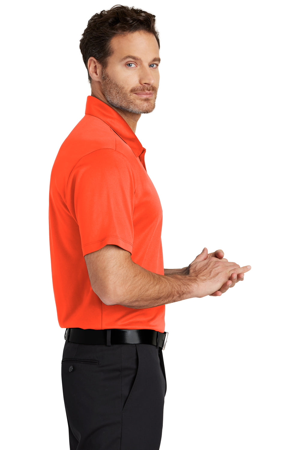 Port Authority K540 Mens Silk Touch Performance Moisture Wicking Short Sleeve Polo Shirt Neon Orange Side