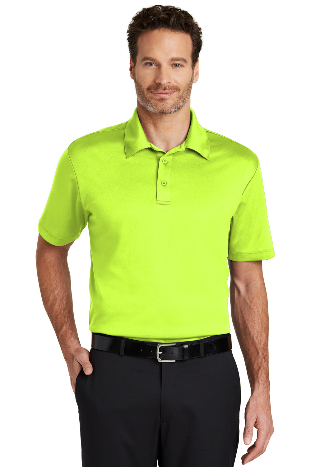 Port Authority K540 Mens Silk Touch Performance Moisture Wicking Short Sleeve Polo Shirt Neon Yellow Front