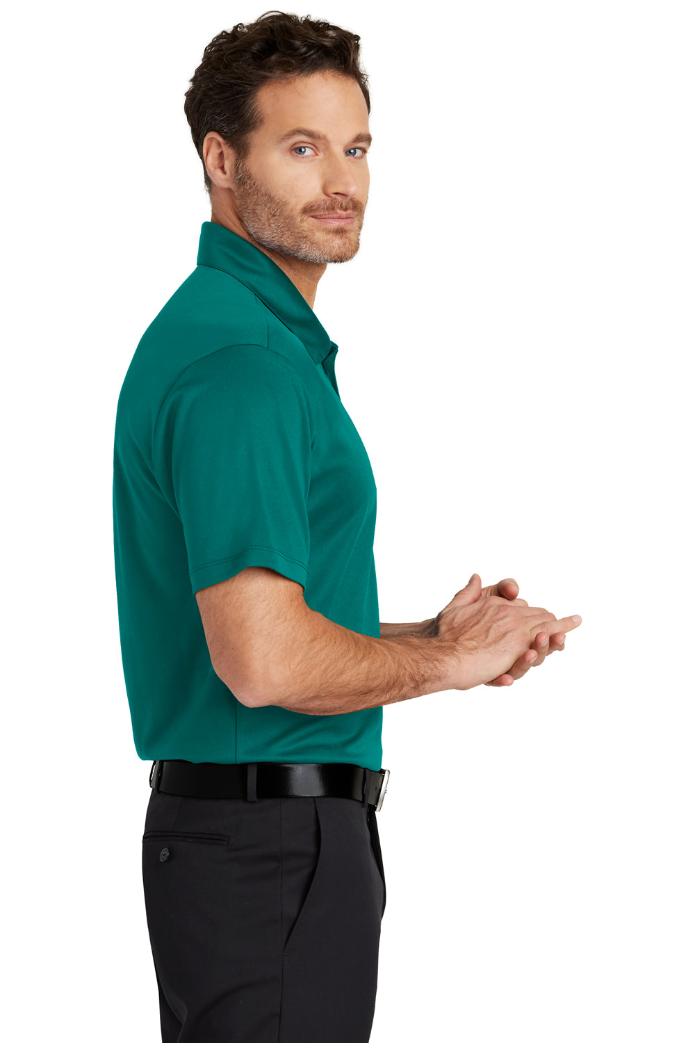 Port Authority K540 Mens Silk Touch Performance Moisture Wicking Short Sleeve Polo Shirt Teal Green Side