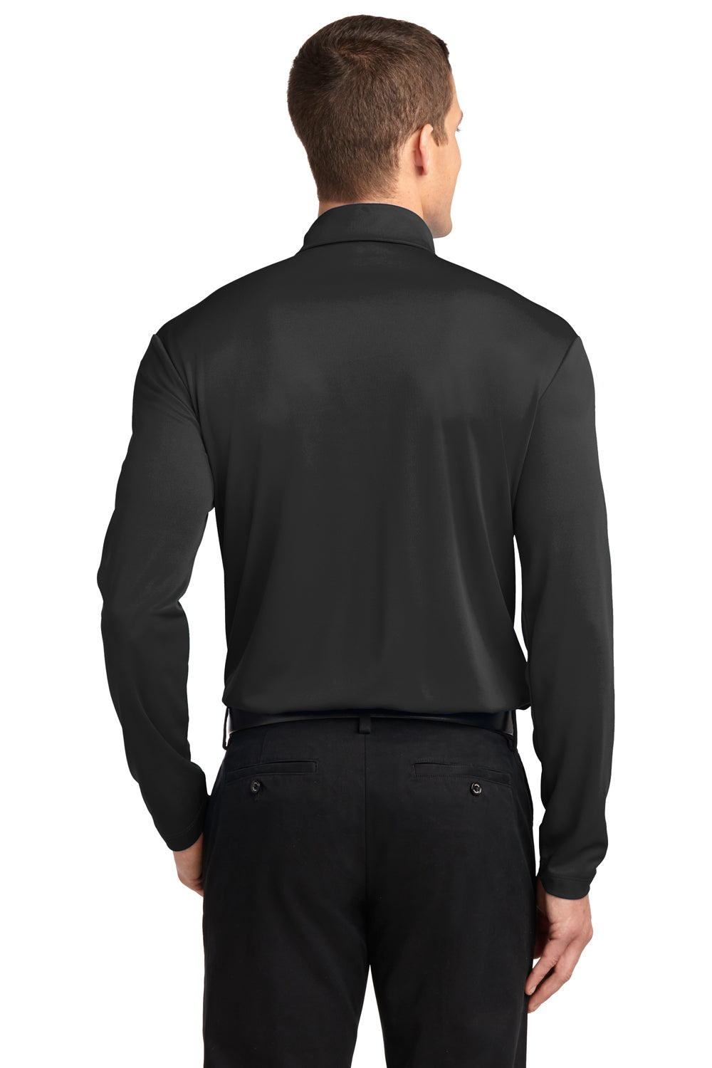 Port Authority K540LS Mens Silk Touch Performance Moisture Wicking Long Sleeve Polo Shirt Black Back