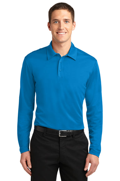 Port Authority K540LS Mens Silk Touch Performance Moisture Wicking Long Sleeve Polo Shirt Brilliant Blue Front