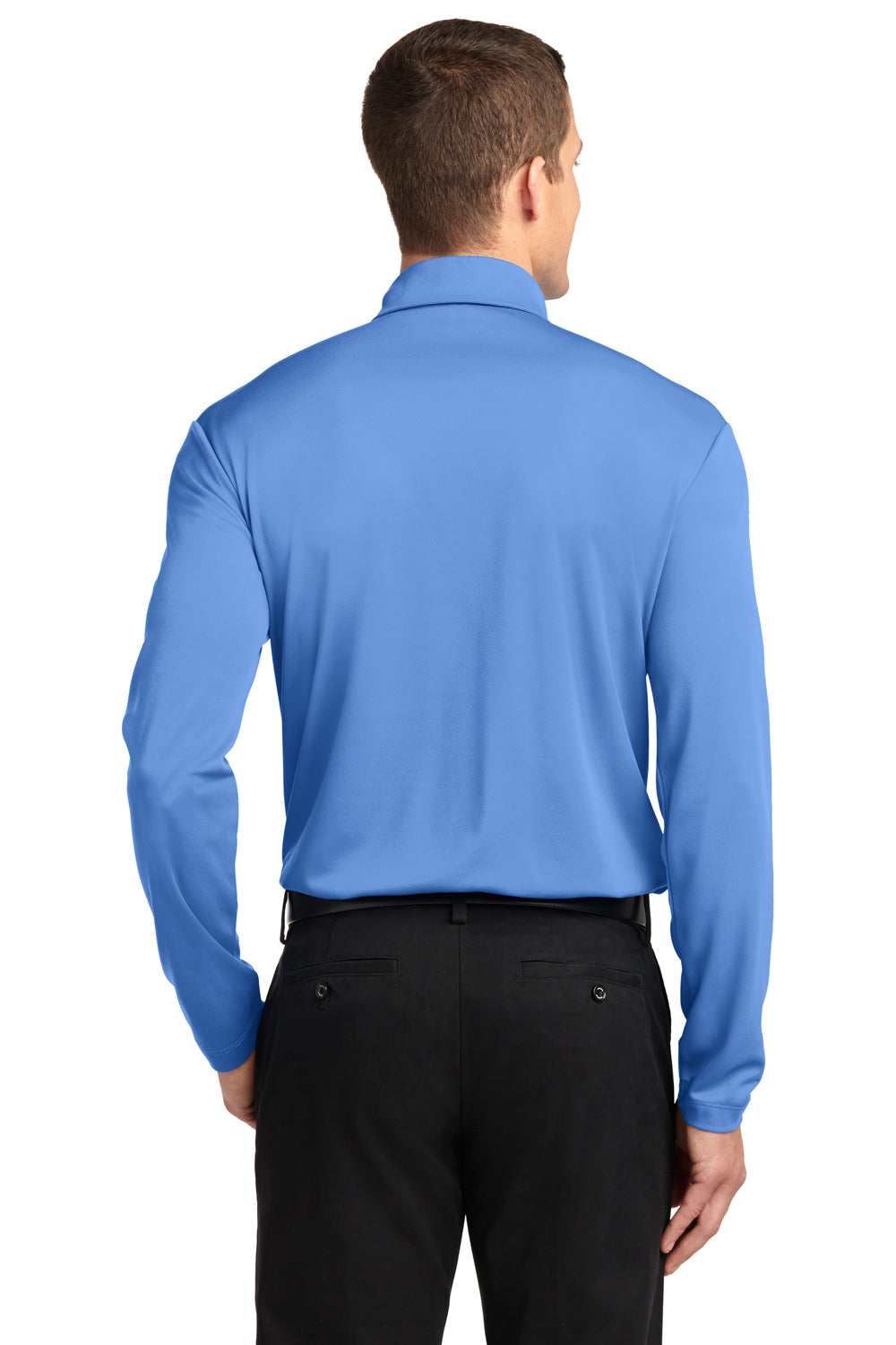 Port Authority K540LS Mens Silk Touch Performance Moisture Wicking Long Sleeve Polo Shirt Carolina Blue Back