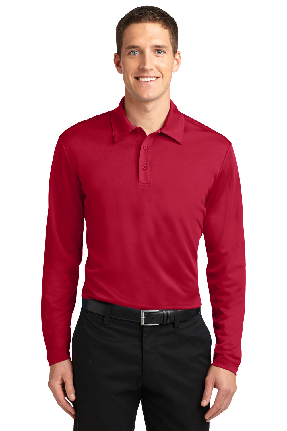 Port Authority K540LS Mens Silk Touch Performance Moisture Wicking Long Sleeve Polo Shirt Red Front