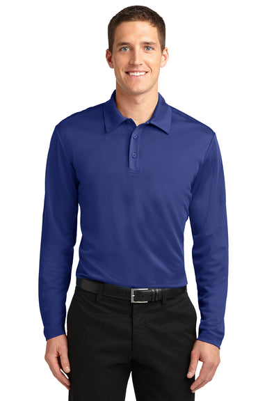 Port Authority K540LS Mens Silk Touch Performance Moisture Wicking Long Sleeve Polo Shirt Royal Blue Front