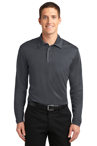 Port Authority K540LS Mens Silk Touch Performance Moisture Wicking Long Sleeve Polo Shirt Steel Grey Front
