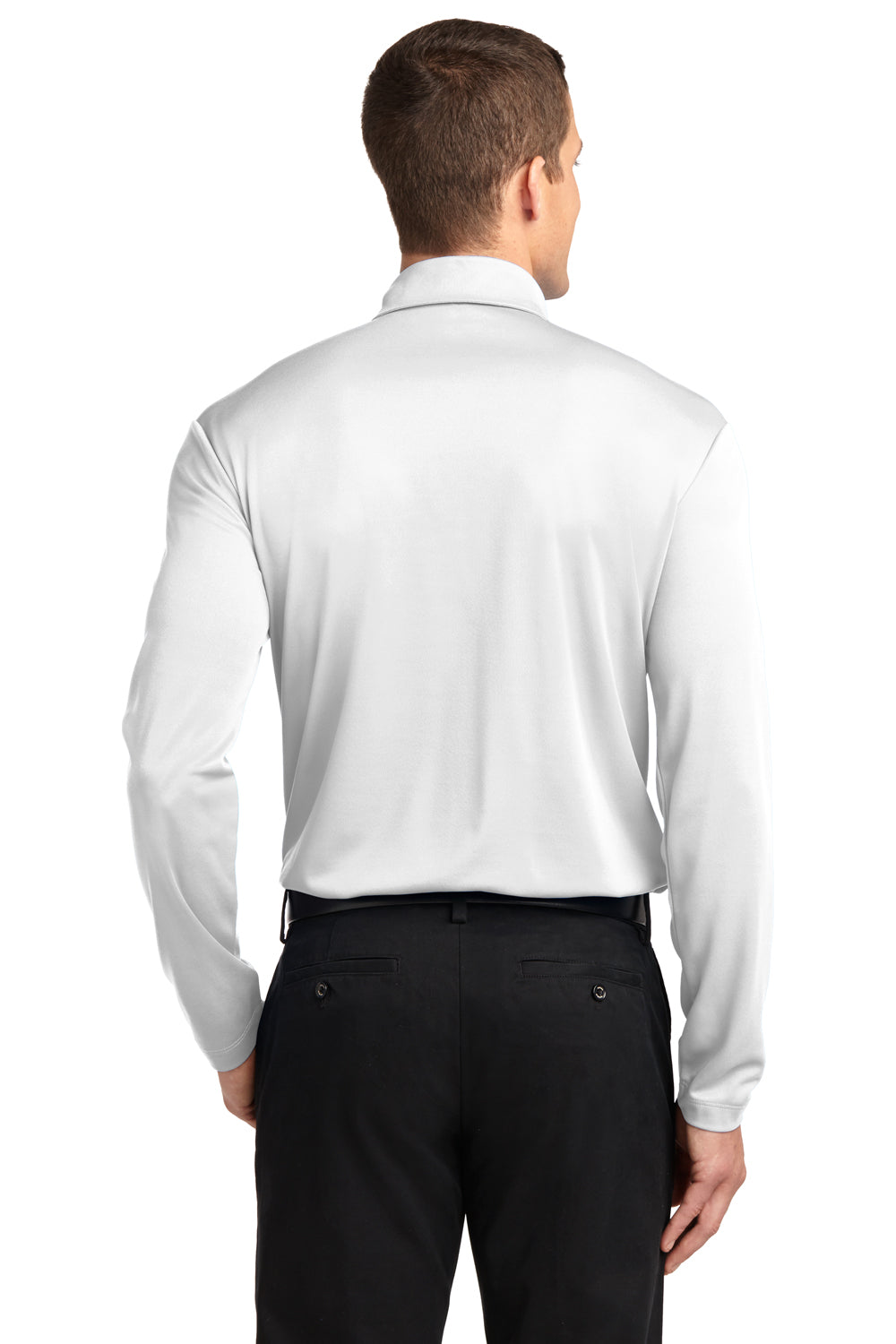 Port Authority K540LS Mens Silk Touch Performance Moisture Wicking Long Sleeve Polo Shirt White Back
