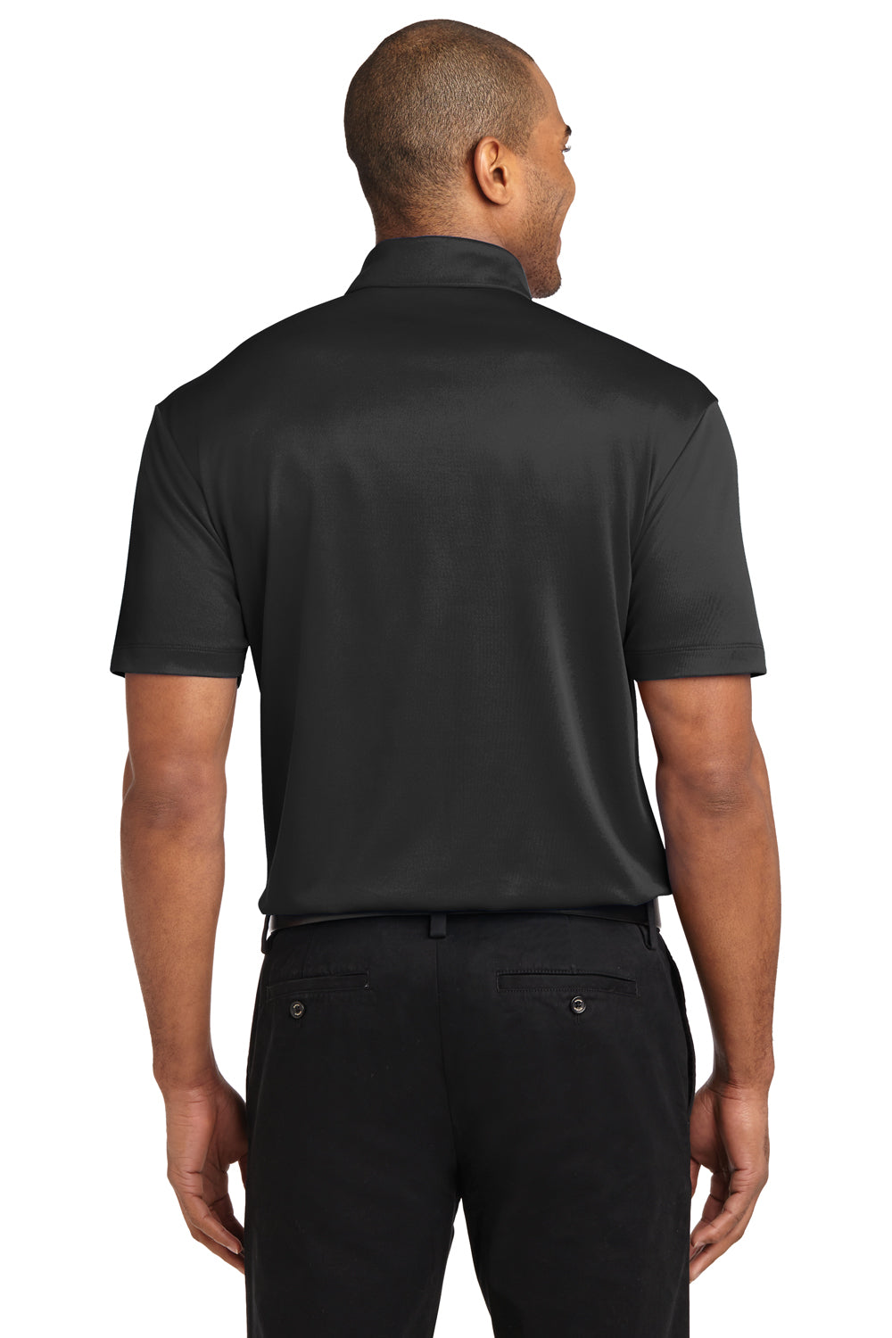 Port Authority K540P Mens Silk Touch Performance Moisture Wicking Short Sleeve Polo Shirt w/ Pocket Black Back