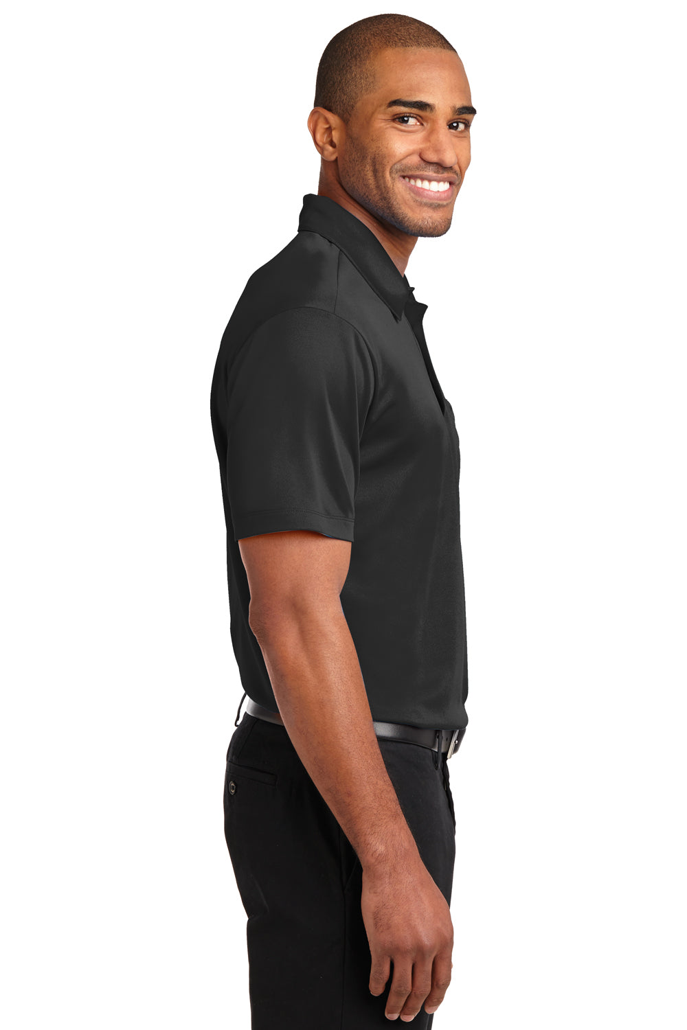 Port Authority K540P Mens Silk Touch Performance Moisture Wicking Short Sleeve Polo Shirt w/ Pocket Black Side